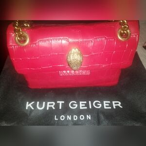 Kurt Geiger London Mini Kensington Croc Leather Shoulder Bag Bright Red.